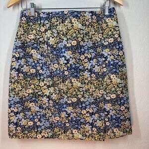 Women's Brooks Brothers Blue Green Cream Floral Tapestry Mini Skirt Size 8